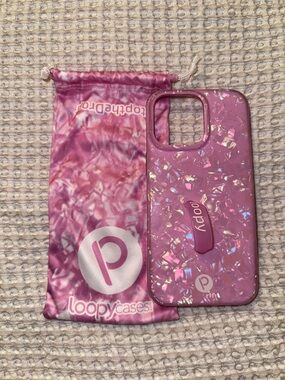 Loopy Case Pink Iridescent Shell Phone Case with Loopy Grip